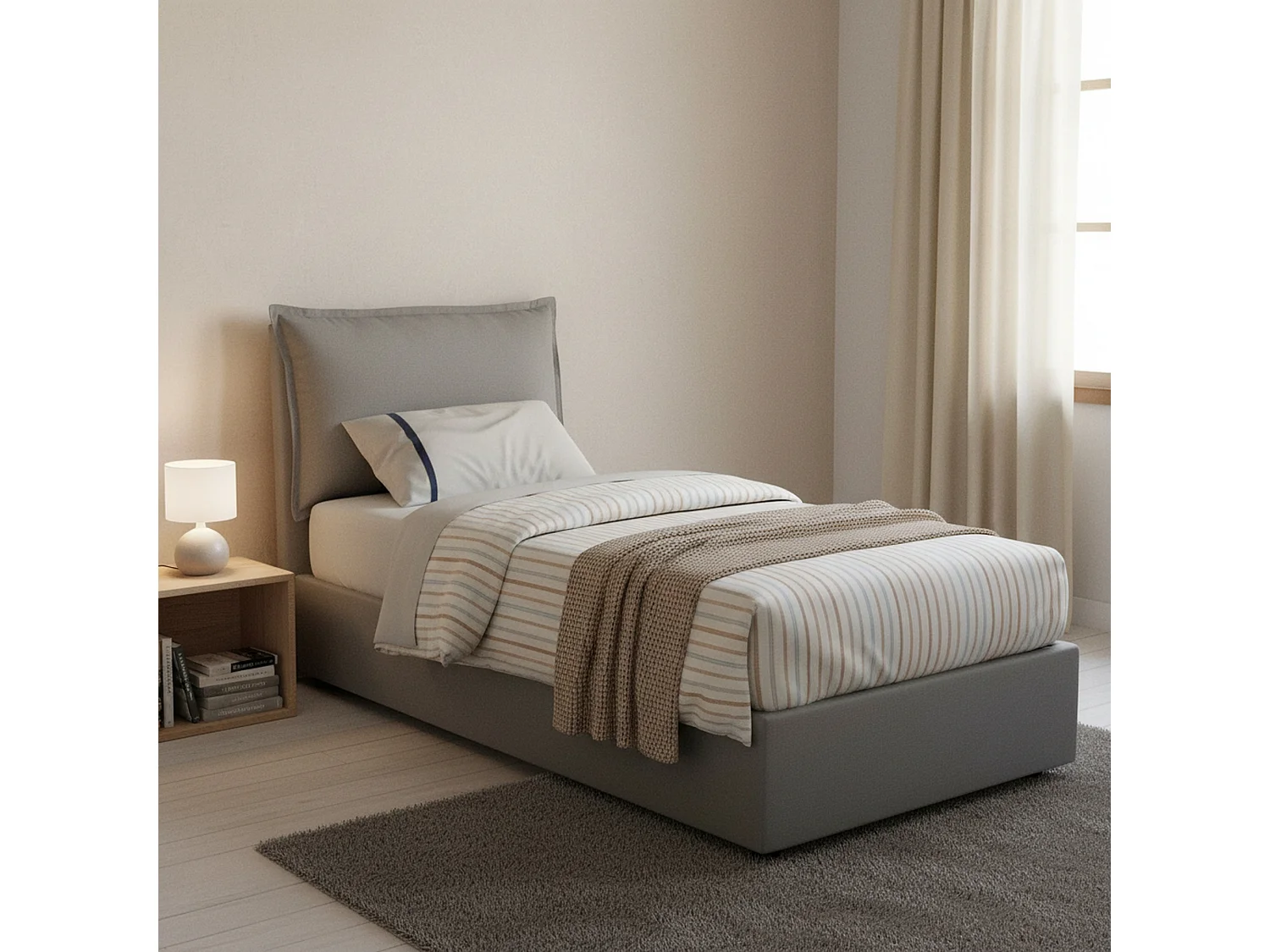 Lit simple Dloset, Lit coffre avec revêtement en tissu, 100% Made in Italy, Ouverture frontale, avec matelas 90x190 cm inclus, Gris