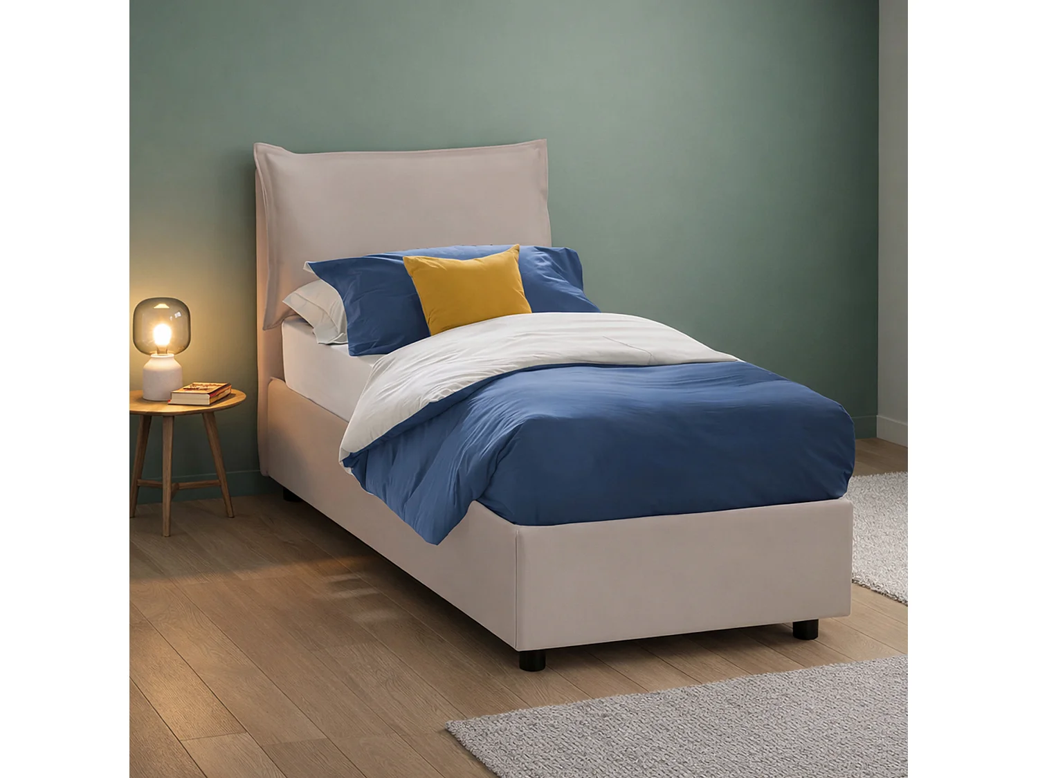 Lit simple Dcorrad, Lit coffre avec revêtement en éco-cuir, 100% Made in Italy, Ouverture frontale, adapté pour matelas 90x190 cm, Taupe