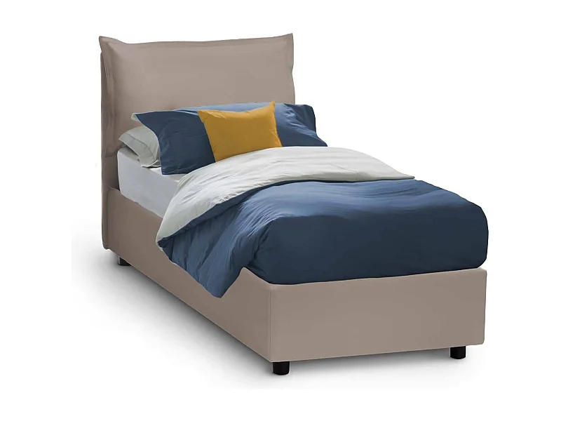 Lit simple Dcorrad, Lit coffre avec revêtement en éco-cuir, 100% Made in Italy, Ouverture frontale, adapté pour matelas 90x190 cm, Taupe