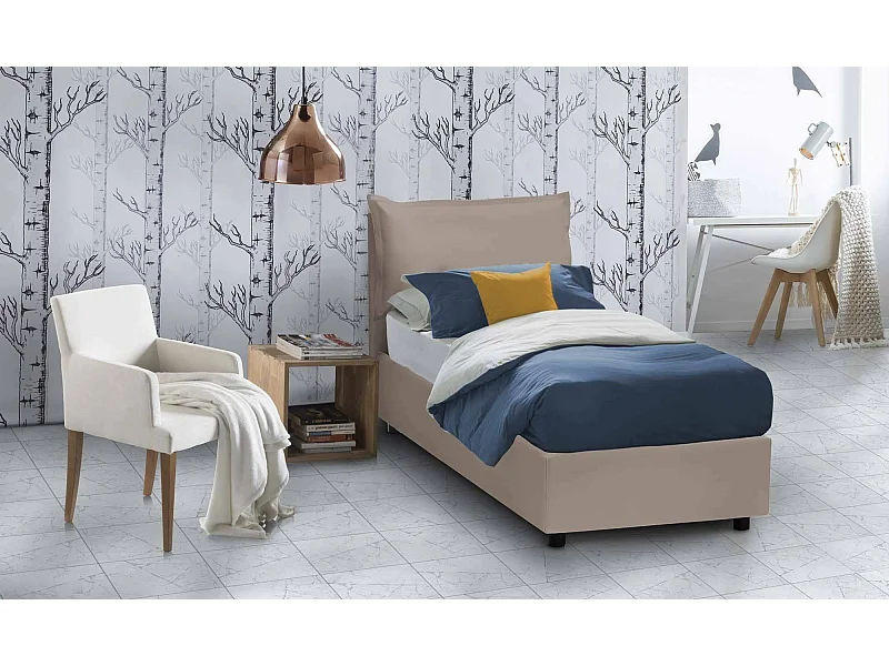 Dcorrad eenpersoonsbed, Opbergbed met eco-lederen bekleding, 100% Made in Italy, Opening aan de voorkant, geschikt voor matras 90x190 cm, Taupe