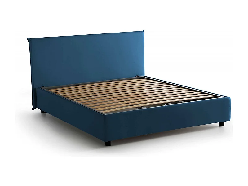 Cama de casal Dadorn, Cama de armazenamento com forro de tecido, 100% Fabricado na Itália, Abertura frontal, adequada para colchão 140x190 cm, Azul