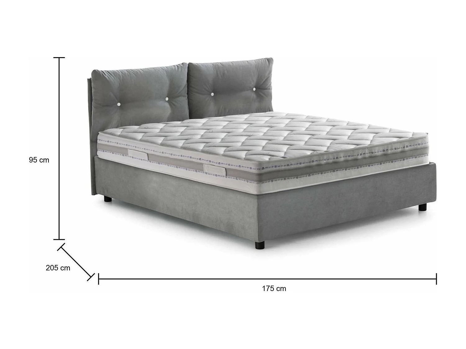 Lit double Dmancus, Lit coffre avec revêtement en tissu, 100% Made in Italy, Ouverture frontale, avec matelas 160x190 cm inclus, Gris