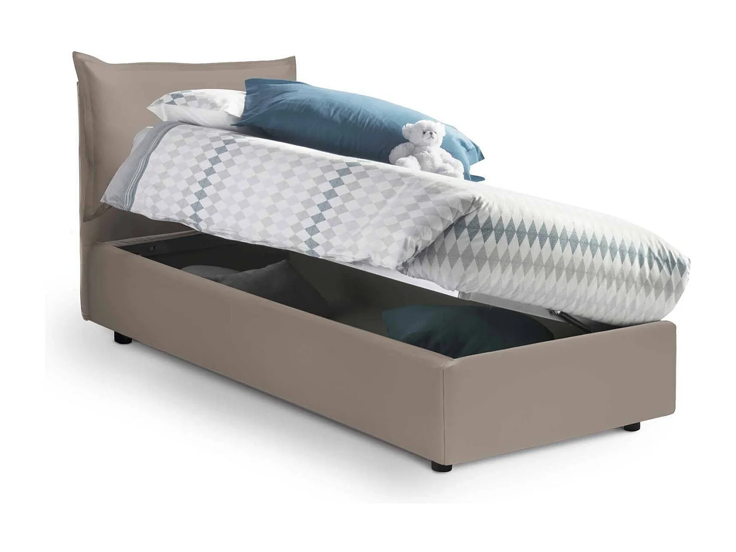 Lit simple Dgelm, Lit coffre avec revêtement en éco-cuir, 100% Made in Italy, Ouverture latérale, adapté pour matelas 80x190 cm, Taupe