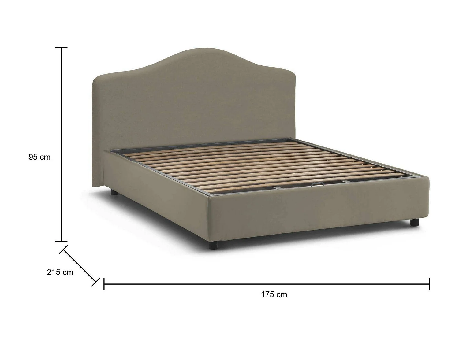 Cama de casal Dfiasch, Cama de armazenamento com forro de tecido, 100% Fabricado na Itália, Abertura frontal, adequada para colchão 160x200 cm, Taupe
