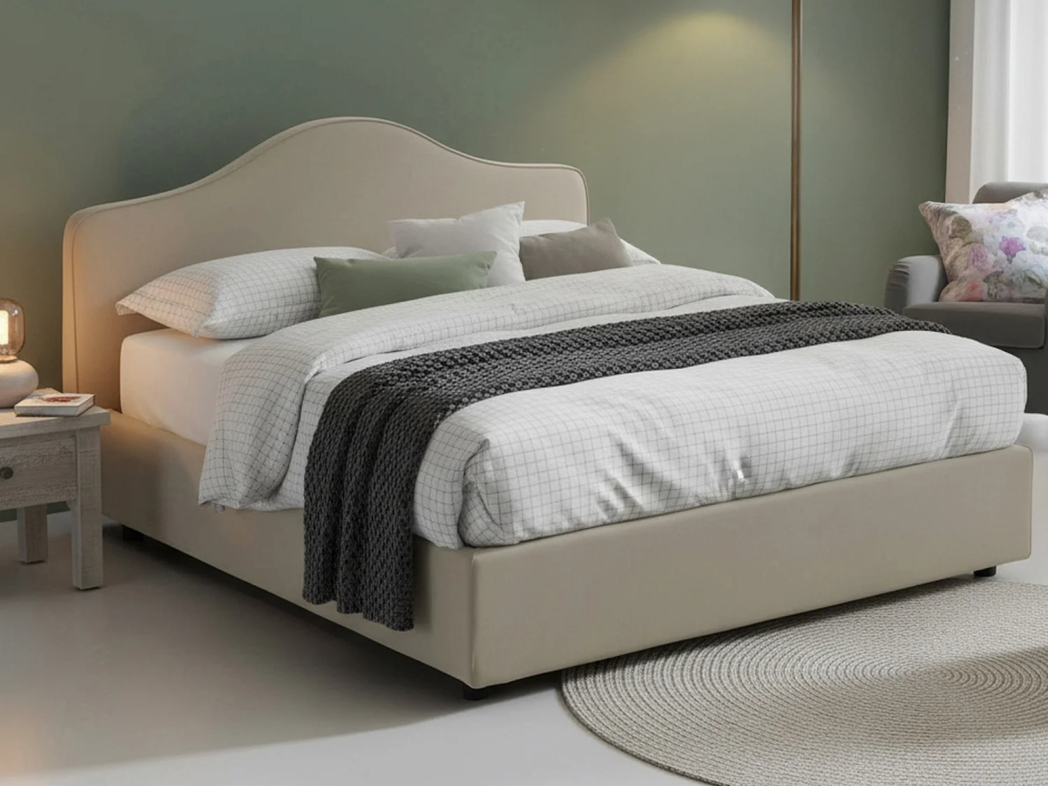Lit double Dfiasch, Lit coffre avec revêtement en tissu, 100% Made in Italy, Ouverture frontale, adapté pour matelas 160x200 cm, gris tourterelle