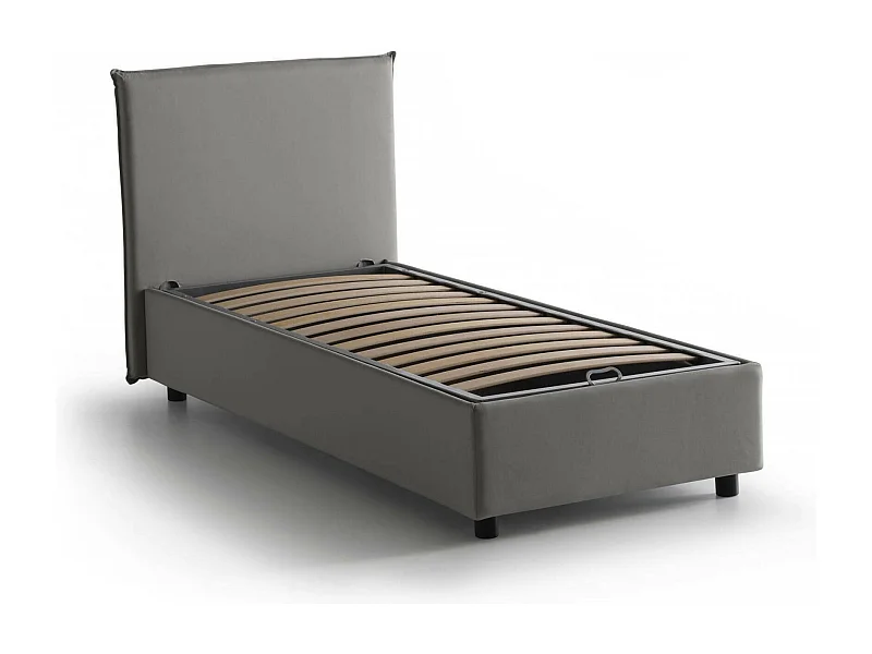 Cama individual Dbacchi, Cama contenedor con revestimiento de tela, 100% Made in Italy, Apertura frontal, adecuado para colchón Cm 80x200, Gris