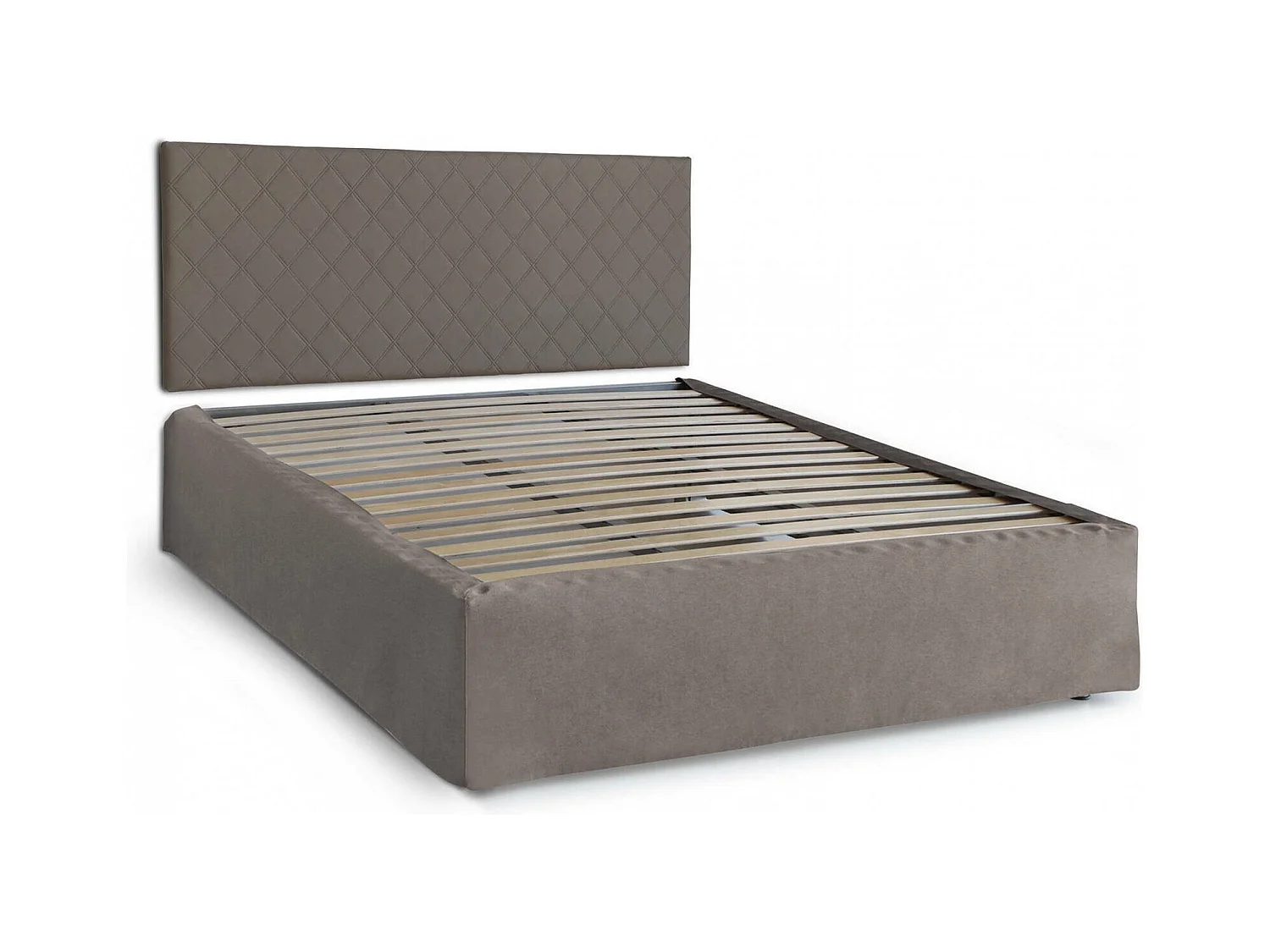 Lit double Dbenass, ensemble tête de lit en éco-cuir avec sommier orthopédique et volant, 100% Made in Italy, adapté pour un matelas 160x190 cm, gris tourterelle
