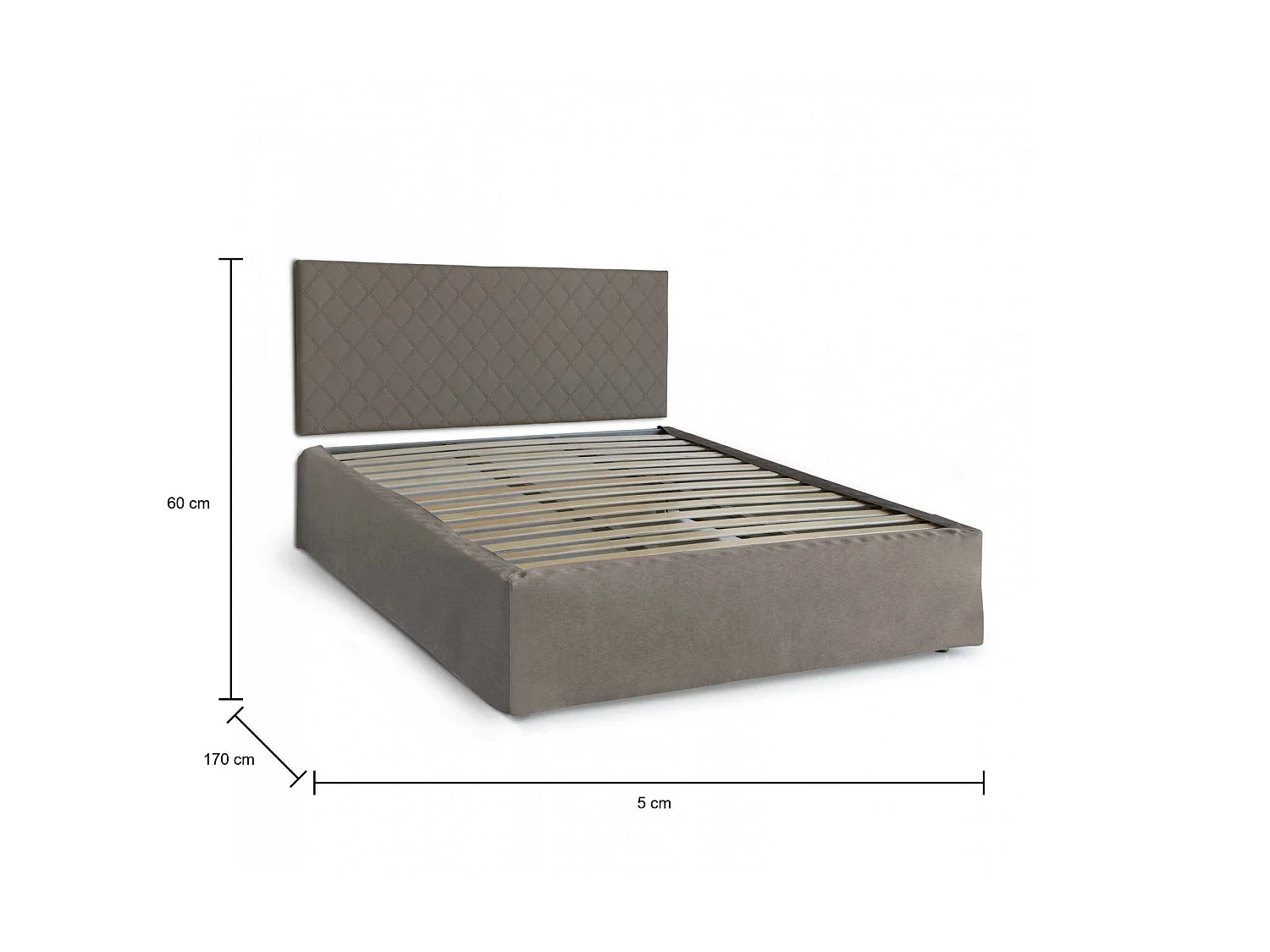 Cama matrimonial Dbenass, Juego de cabecero en ecopiel con base ortopédica y cenefa, 100% Made in Italy, adecuado para colchón de 160x190 cm, Tórtola