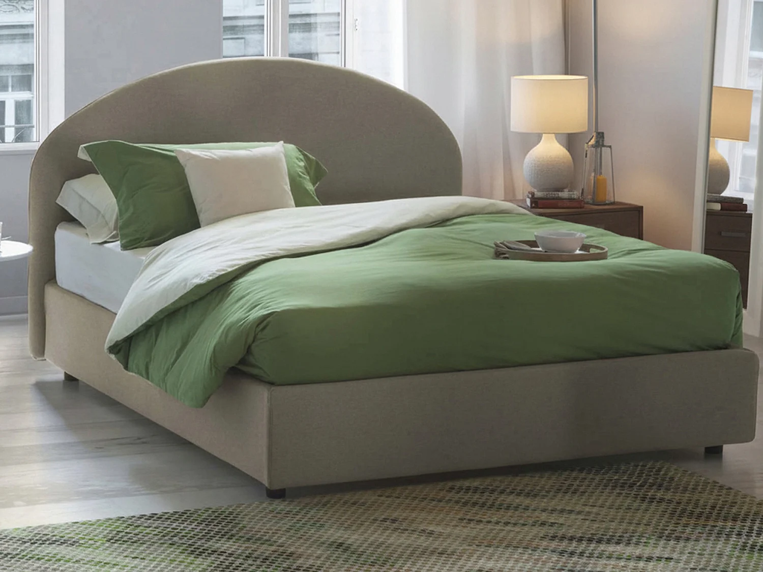 Lit double Dbonett, Lit coffre avec revêtement en tissu, 100% Made in Italy, Ouverture frontale, avec matelas 160x190 cm inclus, Taupe