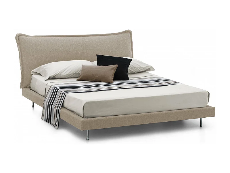 Lit double Dabbat, Lit fixe avec revêtement et tête de lit en tissu, 100% Made in Italy, adapté pour matelas 160x190 cm, Beige