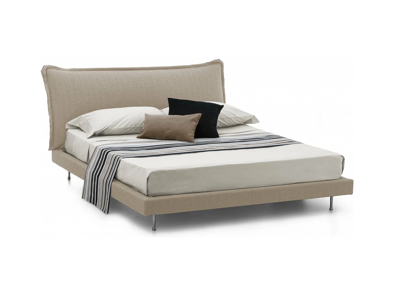 Lit double Dabbat, Lit fixe avec revêtement et tête de lit en tissu, 100% Made in Italy, adapté pour matelas 160x190 cm, Beige