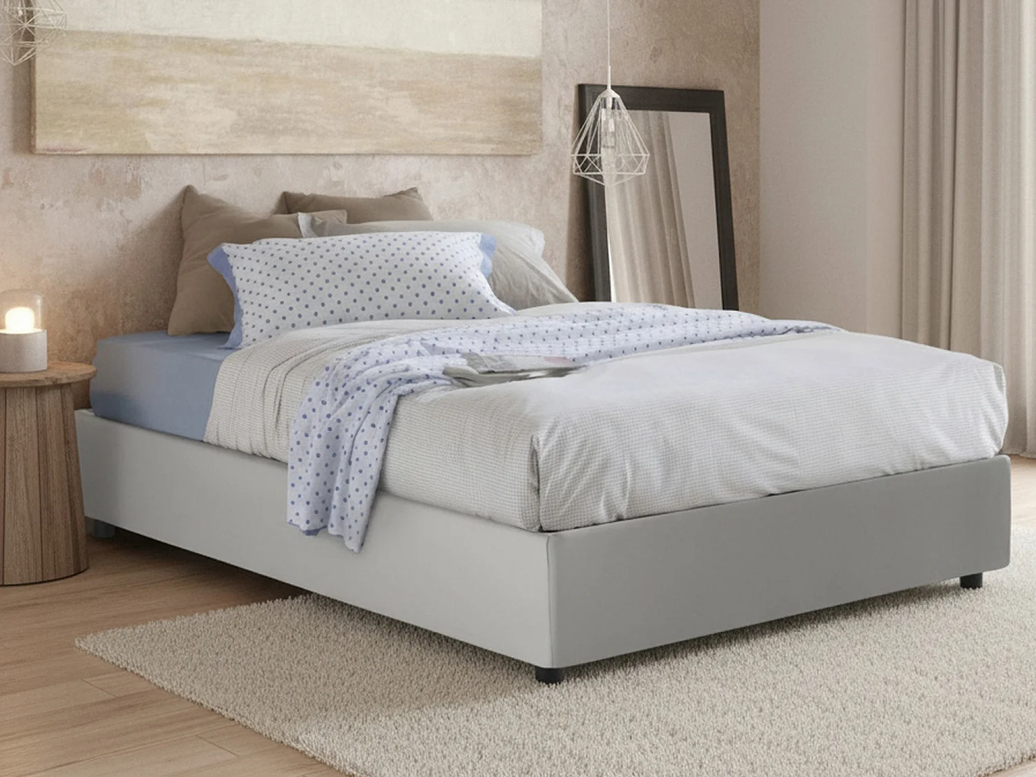 Lit double Ddonat, Lit coffre avec revêtement en éco-cuir, 100% Made in Italy, Ouverture frontale, adapté pour matelas 160x200 cm, Blanc