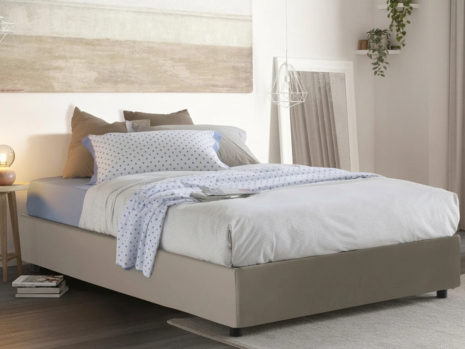 Lit double Ddel, Lit coffre avec revêtement en éco-cuir, 100% Made in Italy, Ouverture frontale, adapté pour matelas 140x190 cm, gris tourterelle
