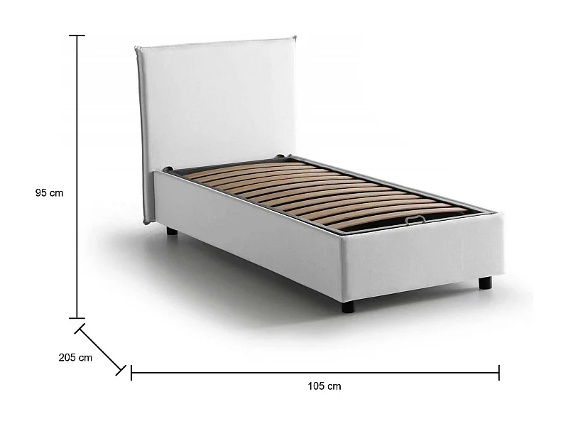 Lit simple Dbaldo, Lit coffre avec revêtement en tissu, 100% Made in Italy, Ouverture frontale, adapté pour matelas 90x190 cm, Blanc