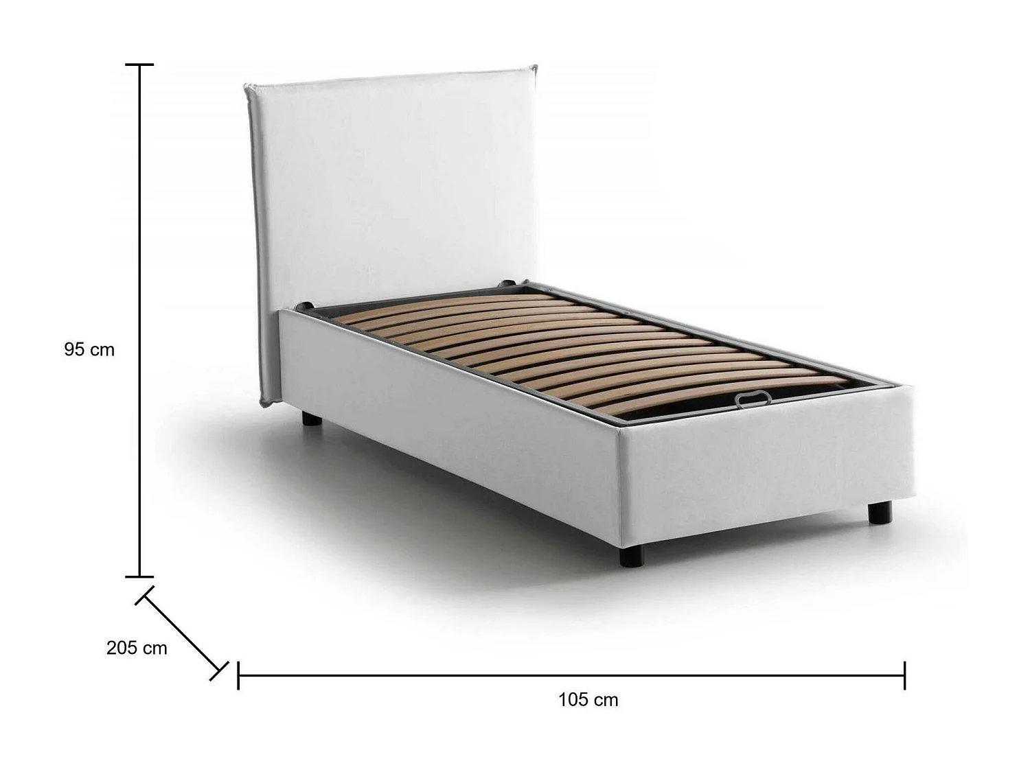 Einzelbett Dbaldo, Containerbett mit Stoffbespannung, 100% Made in Italy, Frontöffnung, passend für Matratze Cm 90x190, WeiÃŸ