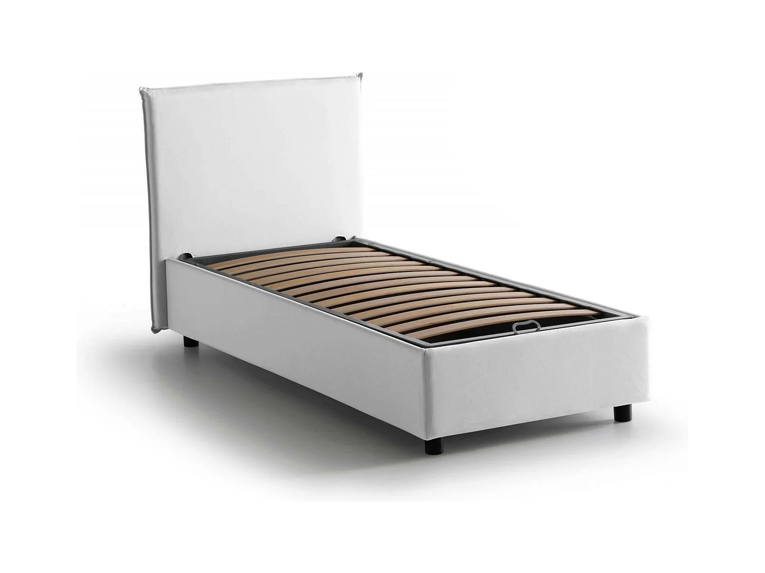 Lit simple Dbaldo, Lit coffre avec revêtement en tissu, 100% Made in Italy, Ouverture frontale, adapté pour matelas 90x190 cm, Blanc