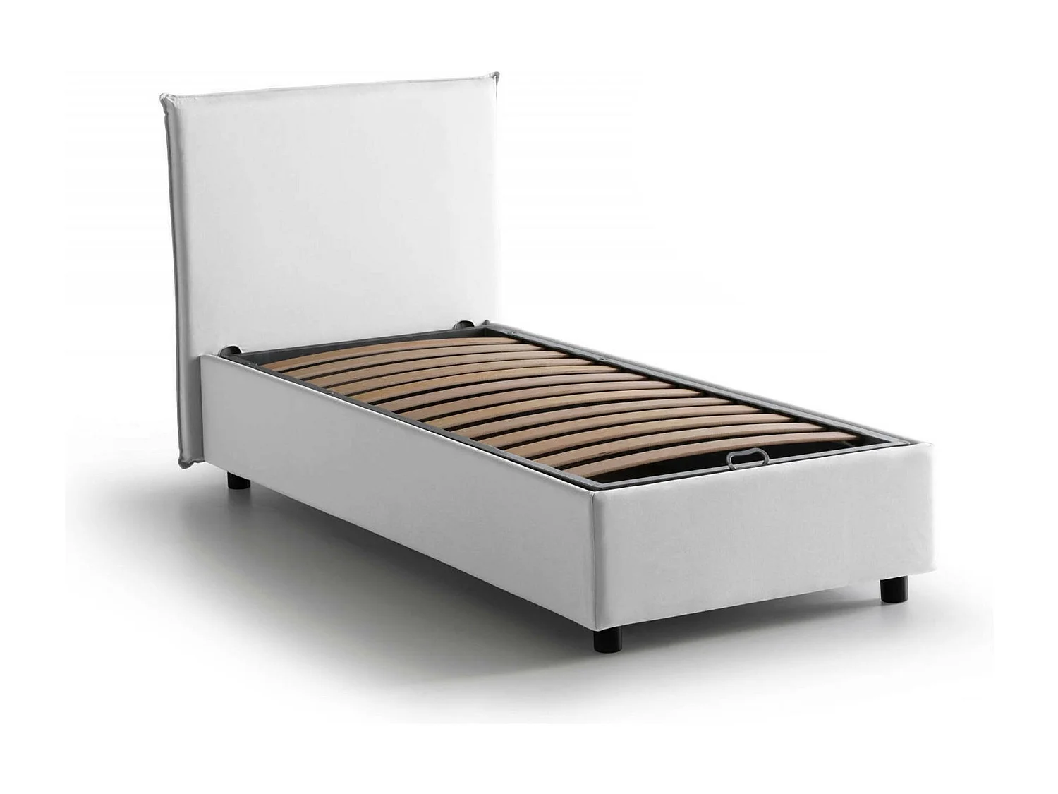 Einzelbett Dbaldo, Containerbett mit Stoffbespannung, 100% Made in Italy, Frontöffnung, passend für Matratze Cm 90x190, WeiÃŸ