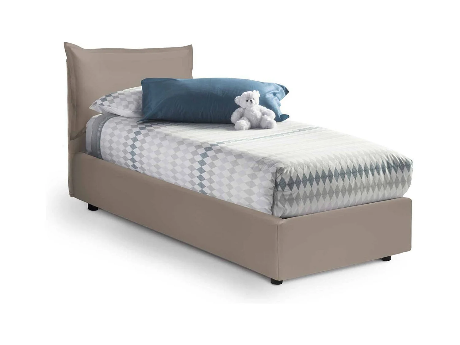 Lit simple Dgrillo, Lit coffre avec revêtement en éco-cuir, 100% Made in Italy, Ouverture latérale, avec matelas 80x190 cm inclus, Taupe