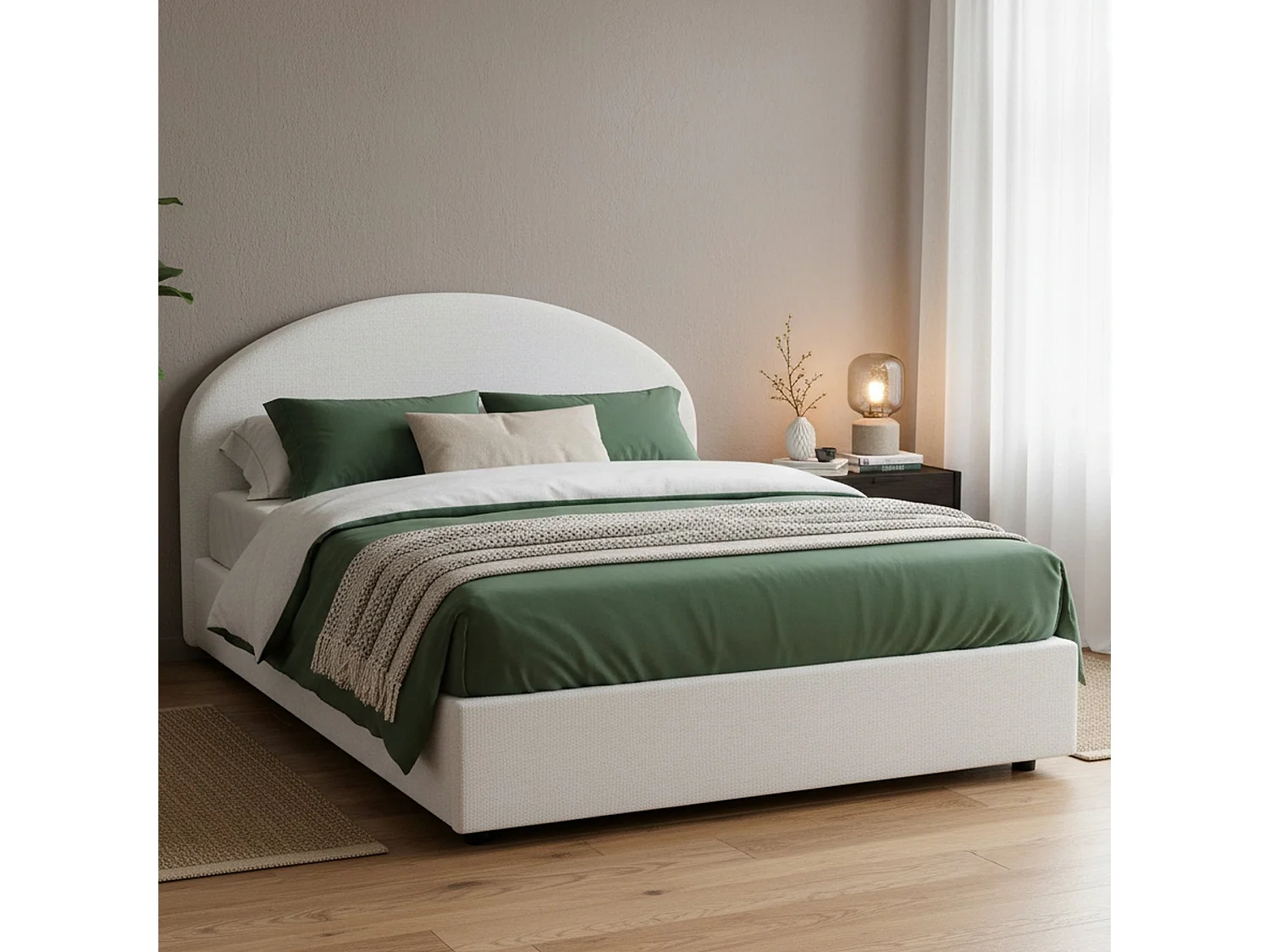 Dekon tweepersoonsbed, Opbergbed met stoffen bekleding, 100% Made in Italy, Opening aan de voorkant, geschikt voor matras van 160x200 cm, Wit