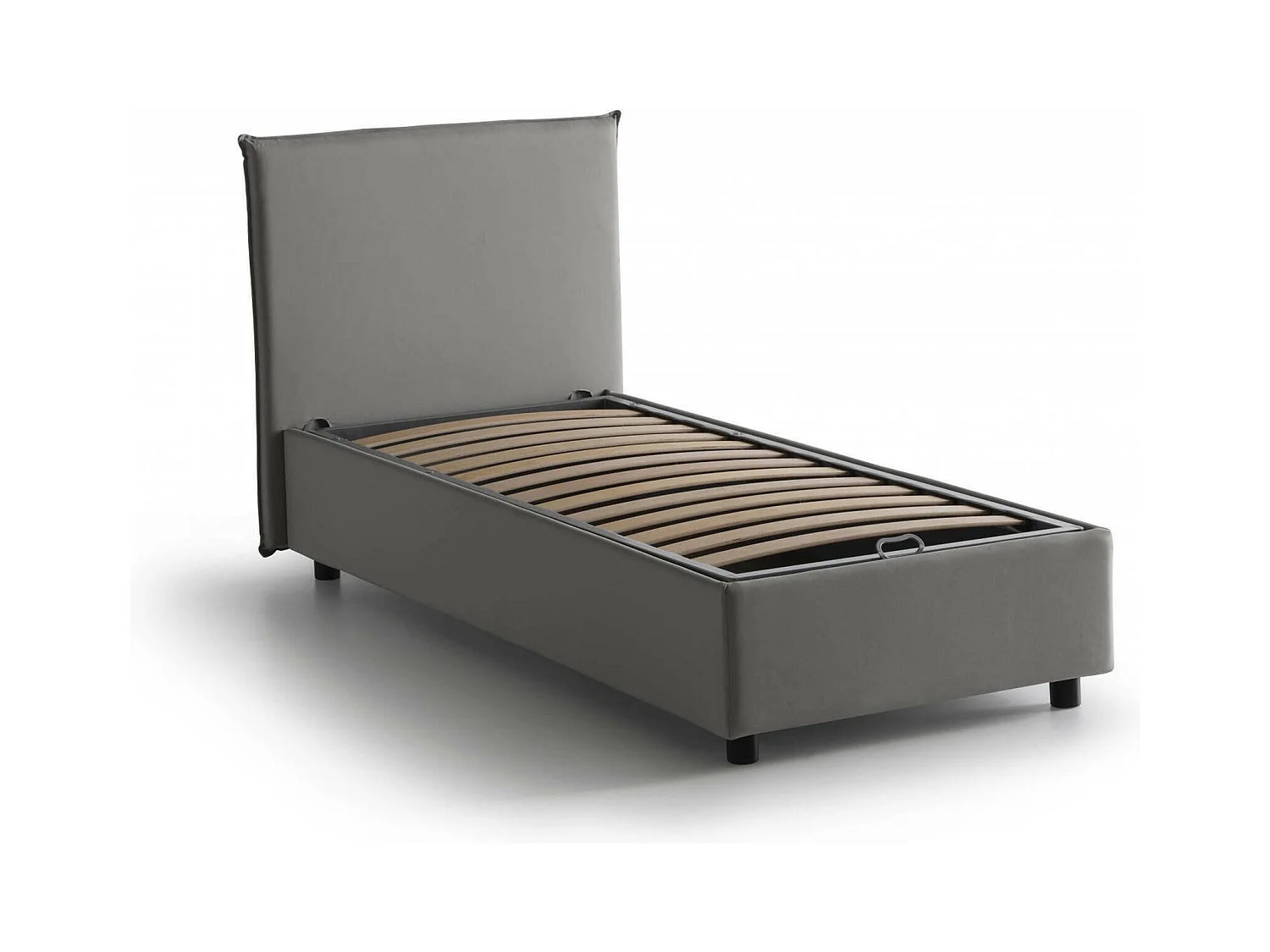 Lit simple Dbasell, Lit coffre avec revêtement en tissu, 100% Made in Italy, Ouverture frontale, adapté pour matelas 90x200 cm, Gris