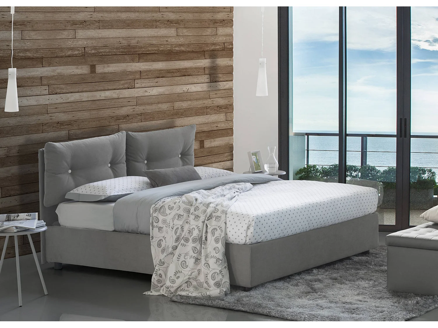 Cama individual Daais, Cama contenedor con revestimiento de tela, 100% Made in Italy, Apertura frontal, adecuado para colchón 80x190 cm, Gris
