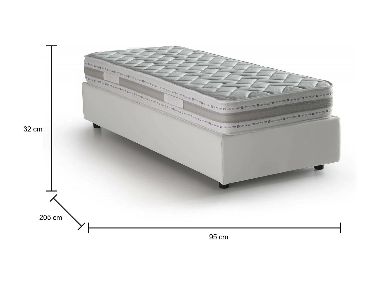 Cama individual Dcinott, Cama contenedor con tapizado en ecopiel, 100% Made in Italy, Apertura frontal, con colchón 80x190 cm incluido, Blanco