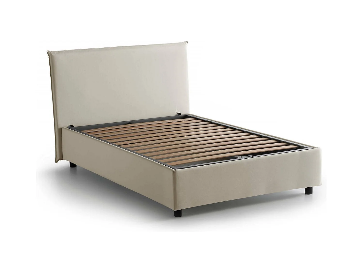 Lit double Daceva, lit coffre avec revêtement en tissu, 100% Made in Italy, ouverture frontale, adapté pour matelas 120x200 cm, Beige