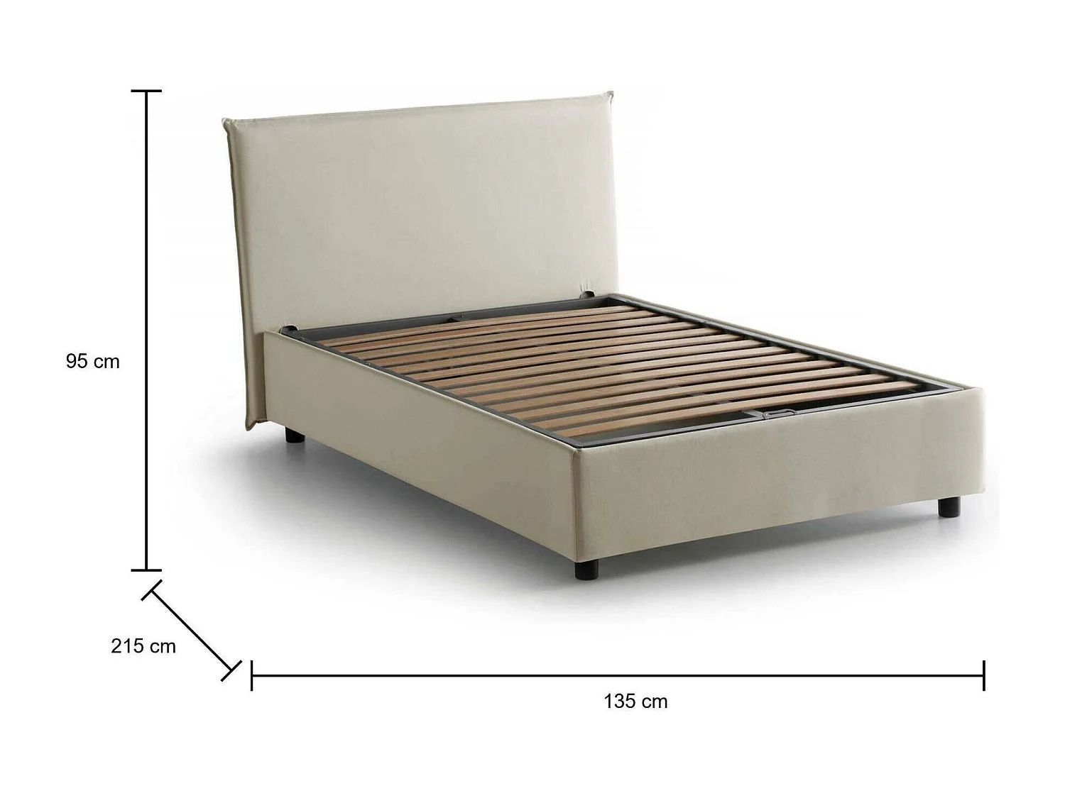 Cama de plaza y media Daceva, Cama contenedor con revestimiento de tela, 100% Made in Italy, Apertura frontal, adecuado para colchón Cm 120x200, Beige