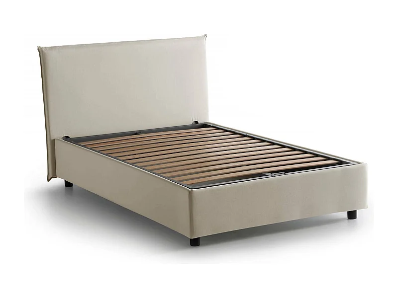 Lit double Daceva, lit coffre avec revêtement en tissu, 100% Made in Italy, ouverture frontale, adapté pour matelas 120x200 cm, Beige