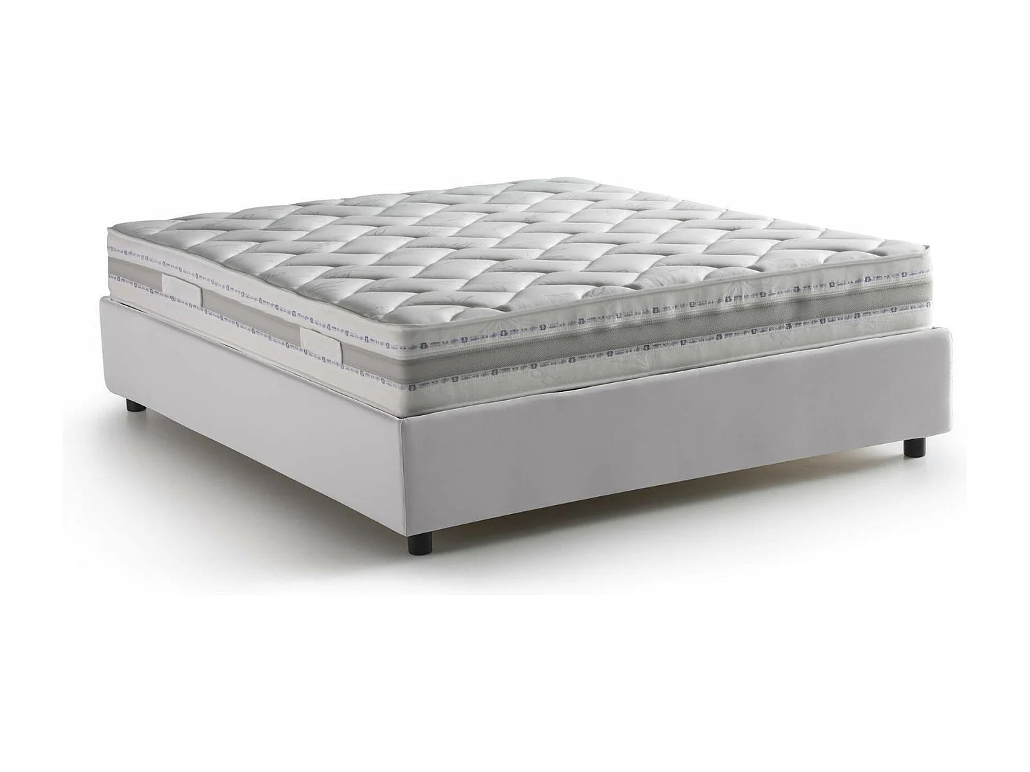 Lit double Dabadak, Lit coffre avec revêtement en éco-cuir, 100% Made in Italy, Ouverture frontale, avec matelas 140x200 cm inclus, Blanc