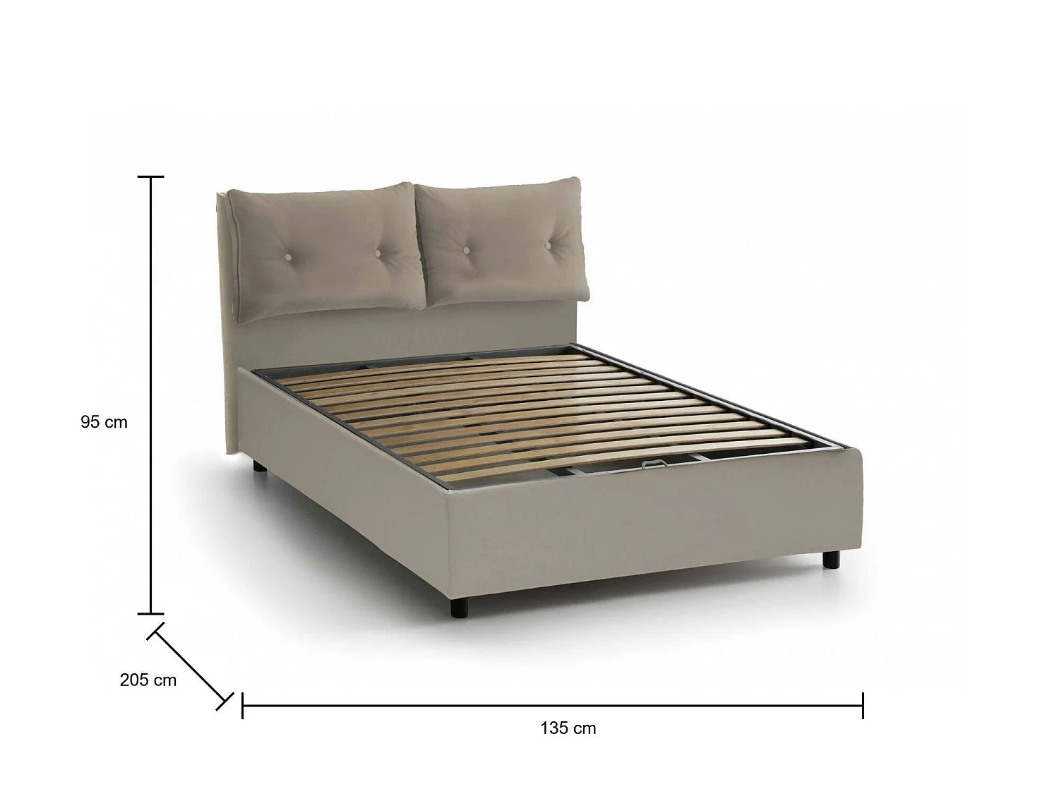 Lit double Dlanz, lit coffre avec revêtement en éco-cuir, 100% Made in Italy, ouverture frontale, adapté pour matelas 120x190 cm, gris tourterelle