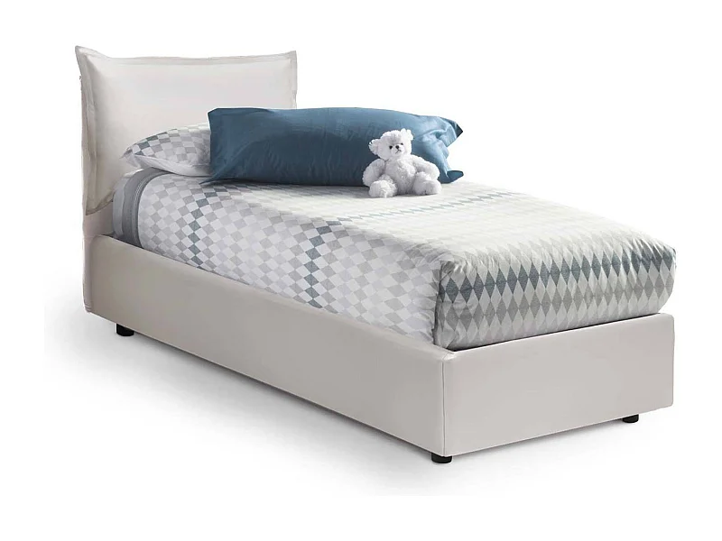 Dgelm eenpersoonsbed, Opbergbed met eco-lederen bekleding, 100% Made in Italy, Zijopening, geschikt voor matras van 80x190 cm, Wit