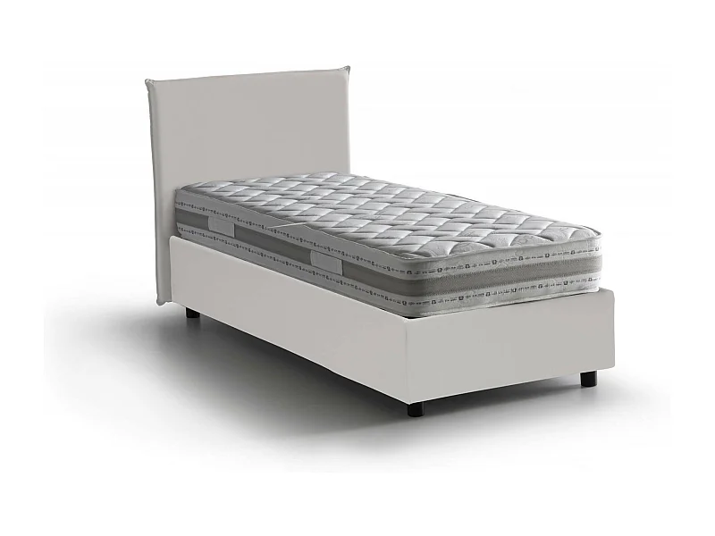 Lit simple Dbabb, Lit coffre avec revêtement en éco-cuir, 100% Made in Italy, Ouverture frontale, avec matelas 80x200 cm inclus, Blanc