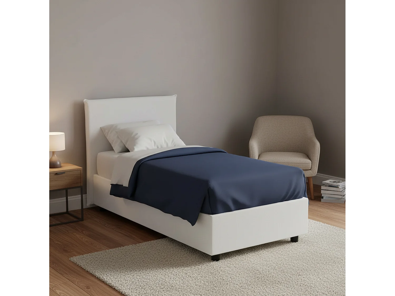 Letto Singolo Domnitor, Materasso Incluso Made in Italy, 95x215 cm Bianco