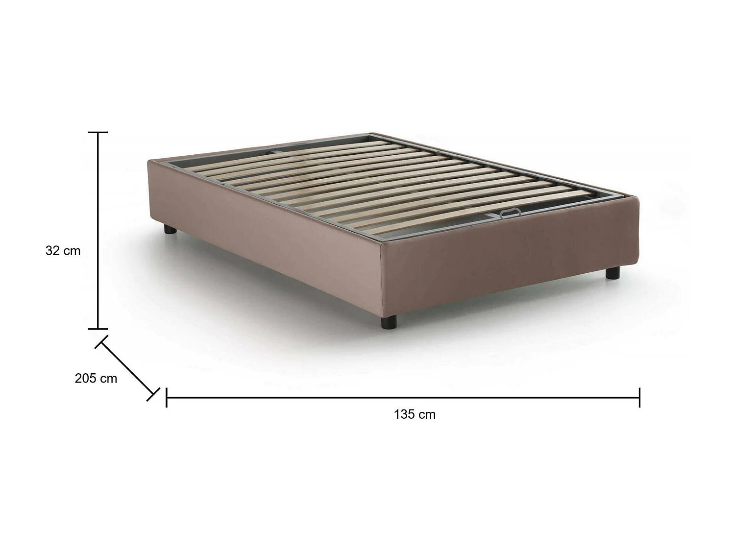 Lit double Daronic, lit coffre avec revêtement en tissu, 100% Made in Italy, ouverture latérale, adapté pour matelas 120x190 cm, gris tourterelle