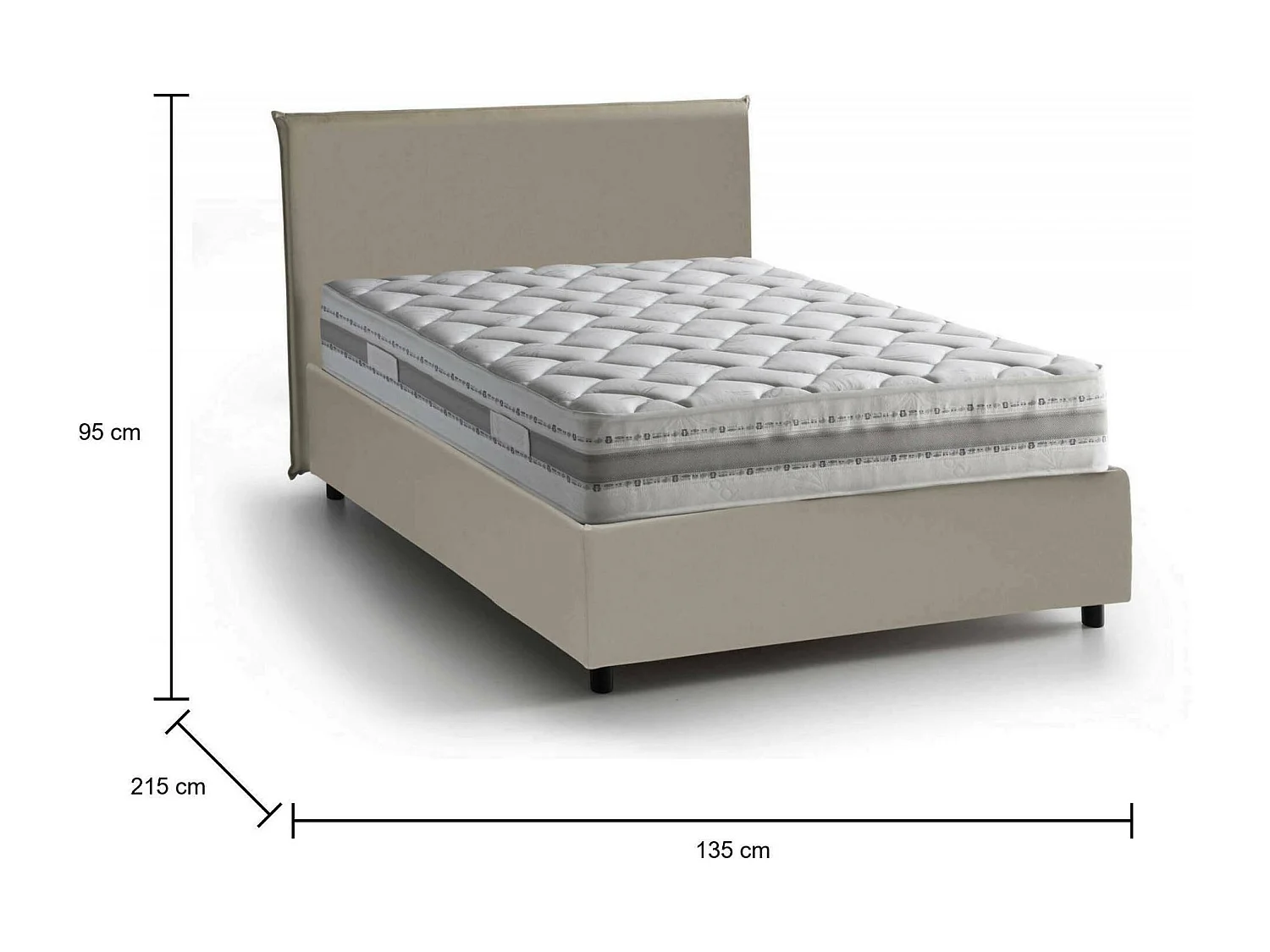 Quadratisches und halbes Bett Daceros, Containerbett mit Kunstlederbezug, 100% Made in Italy, Frontöffnung, inklusive Matratze Cm 120x200, Turteltaube