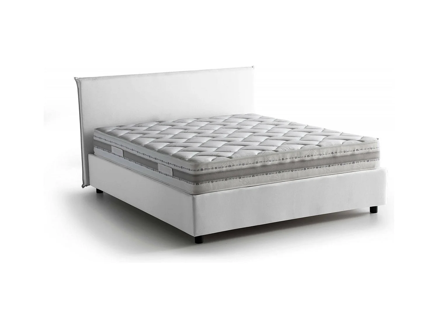 Lit double Dame, Lit coffre avec revêtement en tissu, 100% Made in Italy, Ouverture frontale, avec matelas 160x190 cm inclus, Blanc