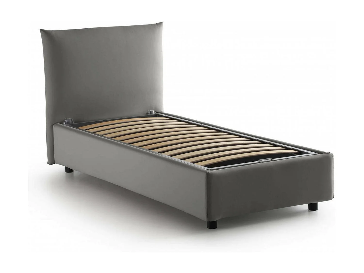 Lit simple Dbeccar, Lit coffre avec revêtement en tissu, 100% Made in Italy, Ouverture frontale, adapté pour matelas 80x190 cm, Gris