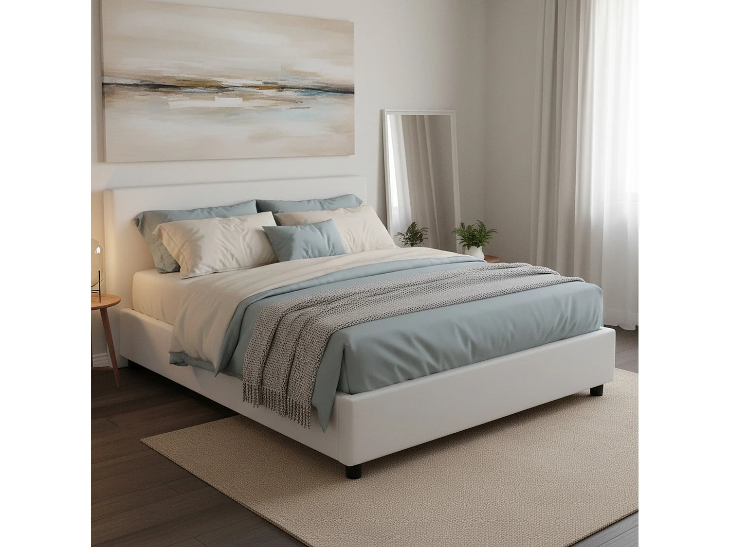 Dast tweepersoonsbed, Opbergbed met bekleding van eco-leer, 100% Made in Italy, Opening aan de voorkant, inclusief matras van 160x200 cm, Wit
