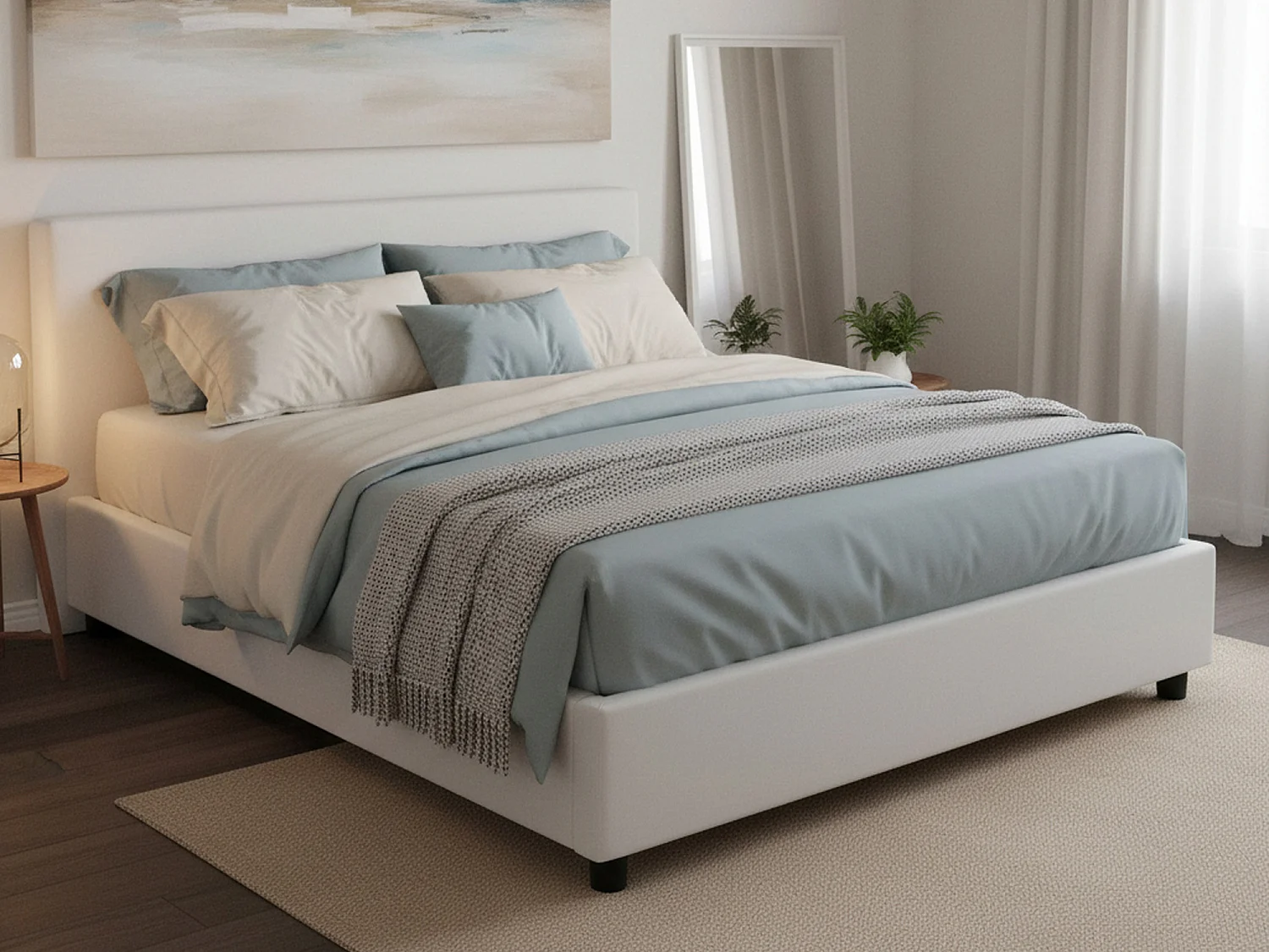 Dast tweepersoonsbed, Opbergbed met bekleding van eco-leer, 100% Made in Italy, Opening aan de voorkant, inclusief matras van 160x200 cm, Wit