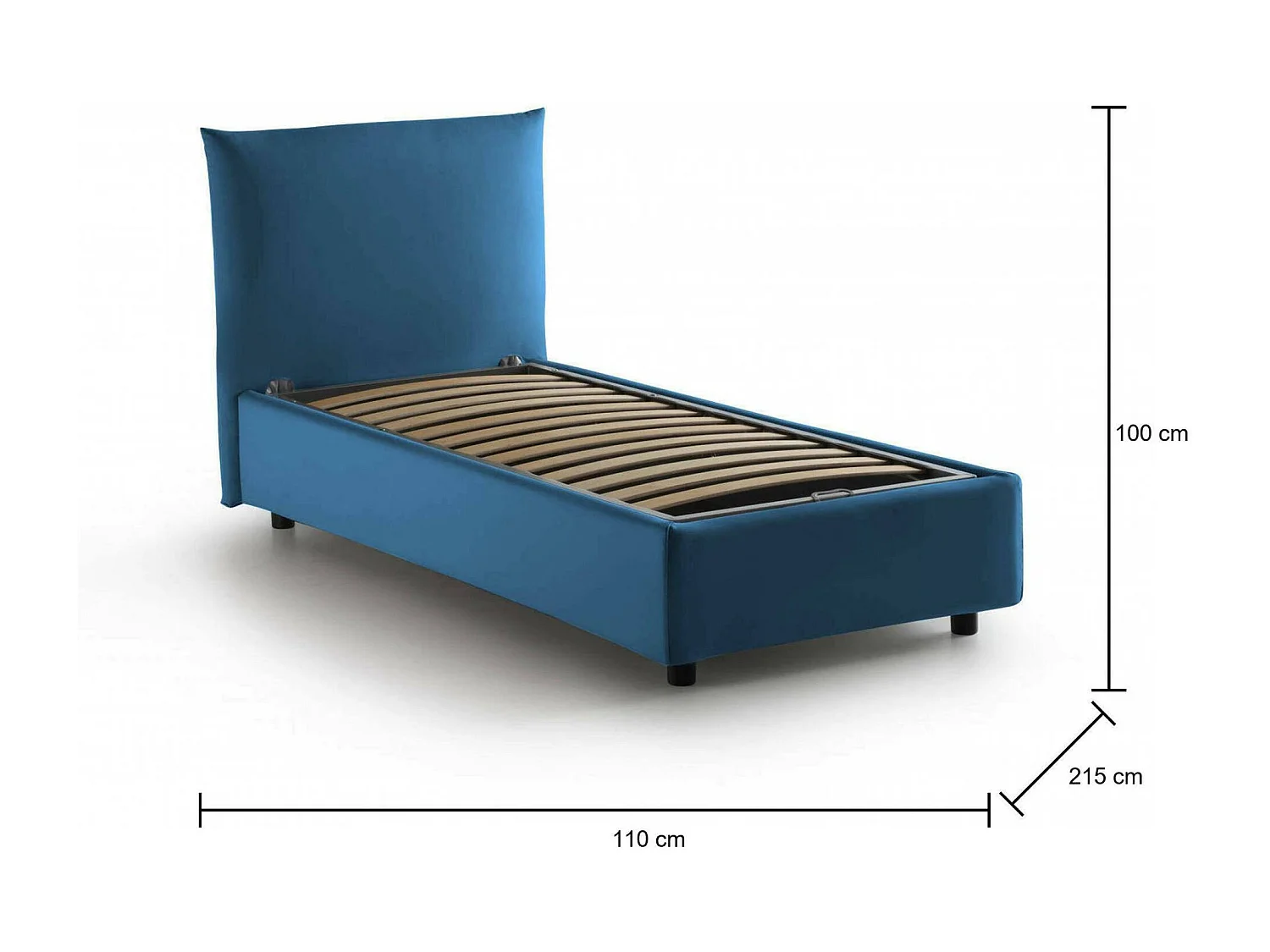 Lit simple Dbeccar, Lit coffre avec revêtement en tissu, 100% Made in Italy, Ouverture frontale, adapté pour matelas 80x190 cm, Bleu