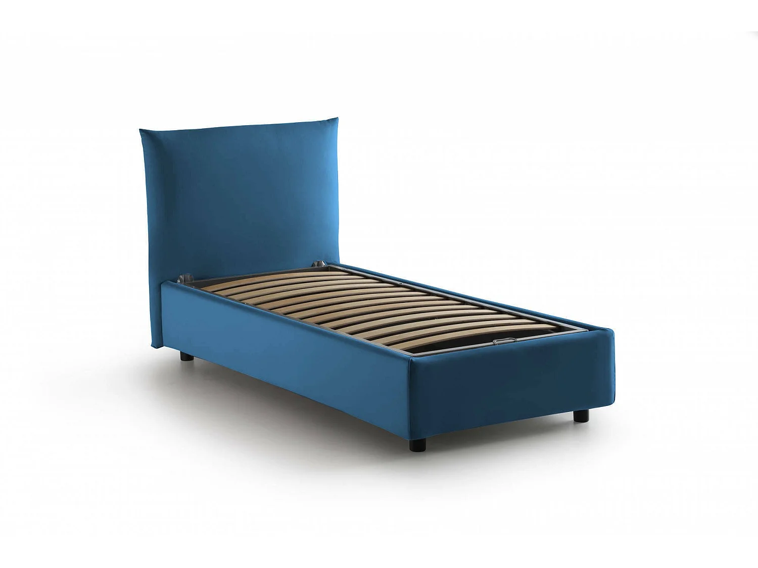 Lit simple Dbeccar, Lit coffre avec revêtement en tissu, 100% Made in Italy, Ouverture frontale, adapté pour matelas 80x190 cm, Bleu