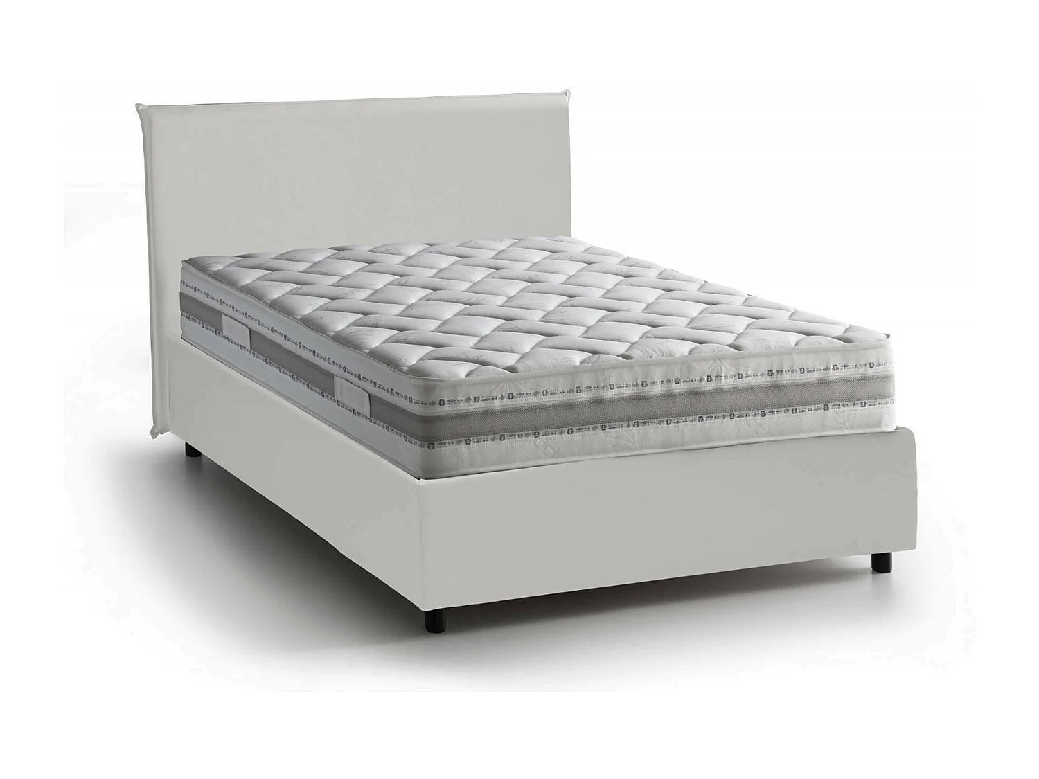 Quadratisches und halbes Bett Dacem, Containerbett mit Kunstlederbezug, 100% Made in Italy, Frontöffnung, inklusive Matratze Cm 120x190, Weiß