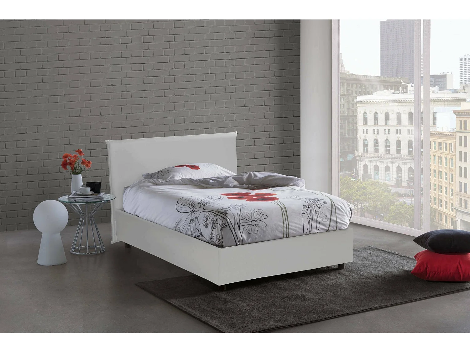 Lit double Dacem, Lit coffre avec revêtement en éco-cuir, 100% Made in Italy, Ouverture frontale, avec matelas 120x190 cm inclus, Blanc