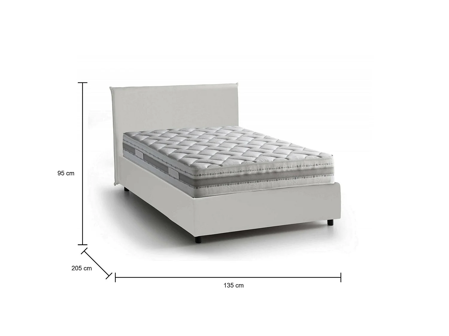 Lit double Dacem, Lit coffre avec revêtement en éco-cuir, 100% Made in Italy, Ouverture frontale, avec matelas 120x190 cm inclus, Blanc