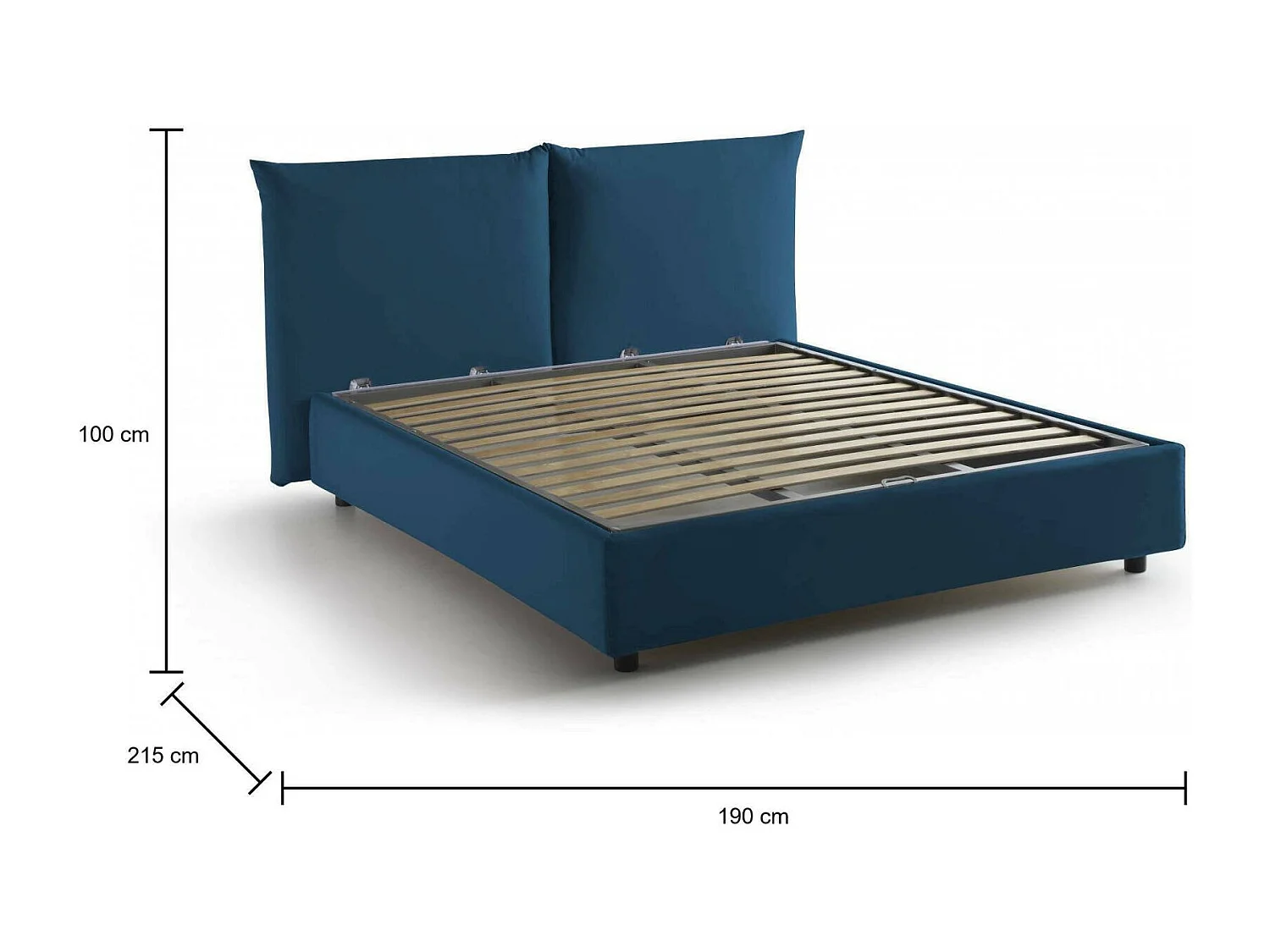 Dmlaka tweepersoonsbed, Opbergbed met stoffen bekleding, 100% Made in Italy, Opening aan de voorkant, geschikt voor matras 160x190 cm, Blauw