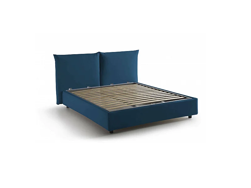 Dmlaka tweepersoonsbed, Opbergbed met stoffen bekleding, 100% Made in Italy, Opening aan de voorkant, geschikt voor matras 160x190 cm, Blauw