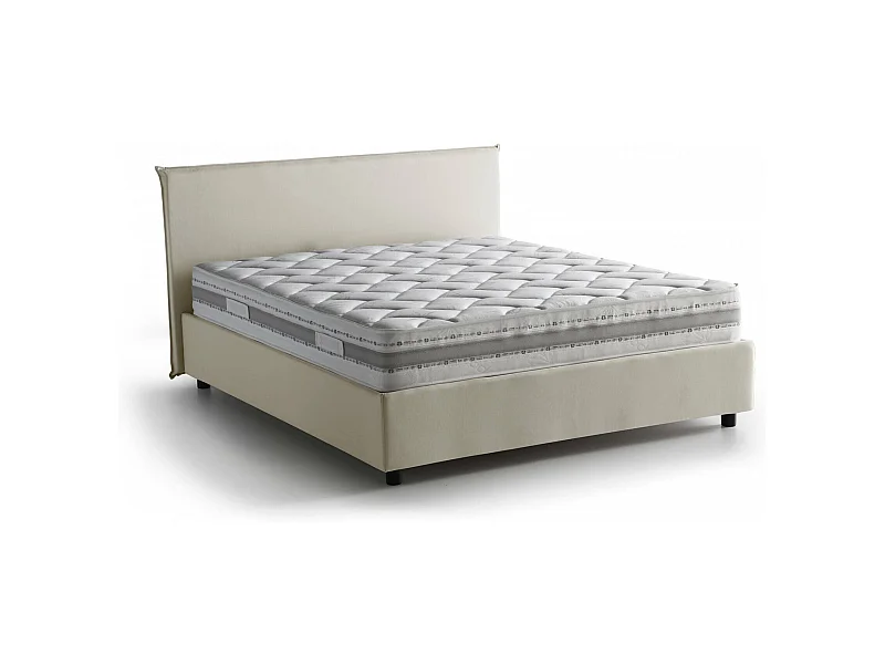 Lit double Dahmeta, Lit coffre avec revêtement en tissu, 100% Made in Italy, Ouverture frontale, avec matelas 140x190 cm inclus, Beige