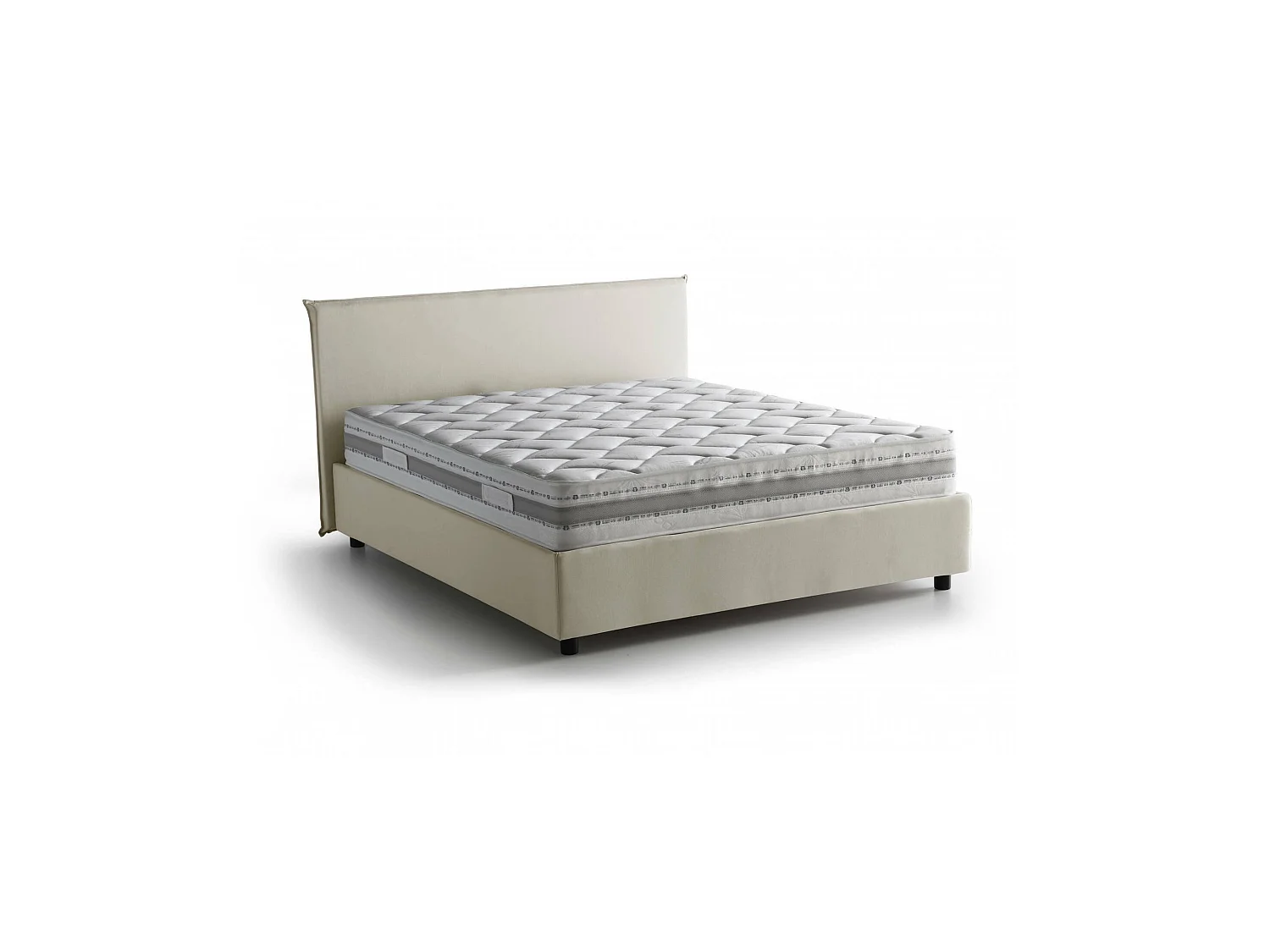 Lit double Dahmeta, Lit coffre avec revêtement en tissu, 100% Made in Italy, Ouverture frontale, avec matelas 140x190 cm inclus, Beige