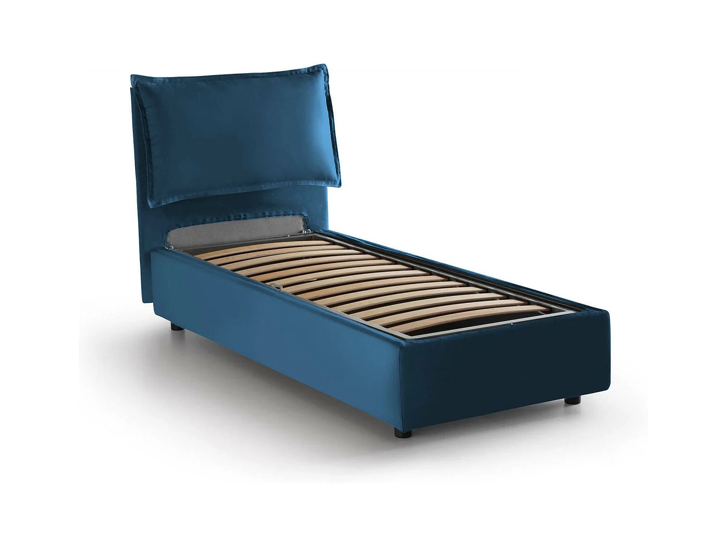 Dmosco eenpersoonsbed, Opbergbed met stoffen bekleding, 100% Made in Italy, Opening aan de voorkant, geschikt voor matras van 80x190 cm, Blauw